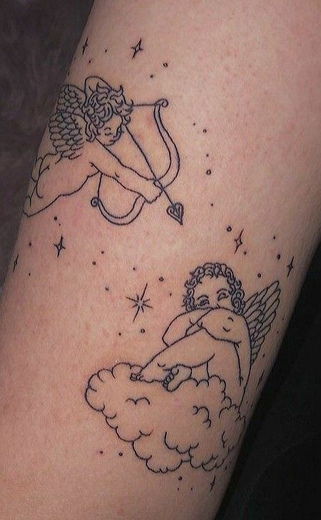 Double Cupid Celestial Scene Tattoo Design