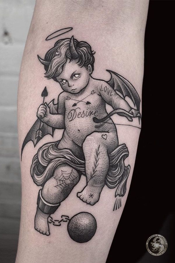 Gothic Devil Cupid Twist Tattoo Design
