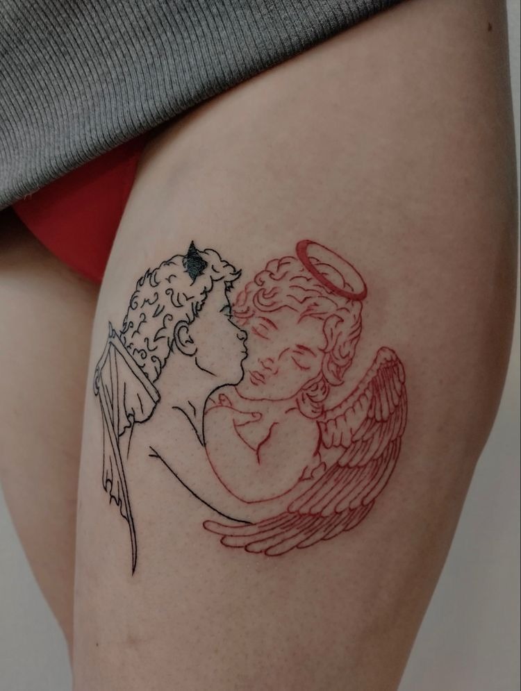 Psyche and Angel Red & Black Embrace Tattoo Design