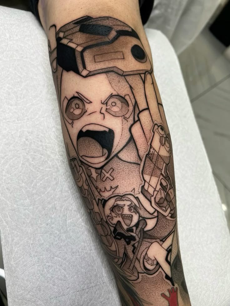 Cyber Anime Sleeve With Rebecca Energy Tattoo Design