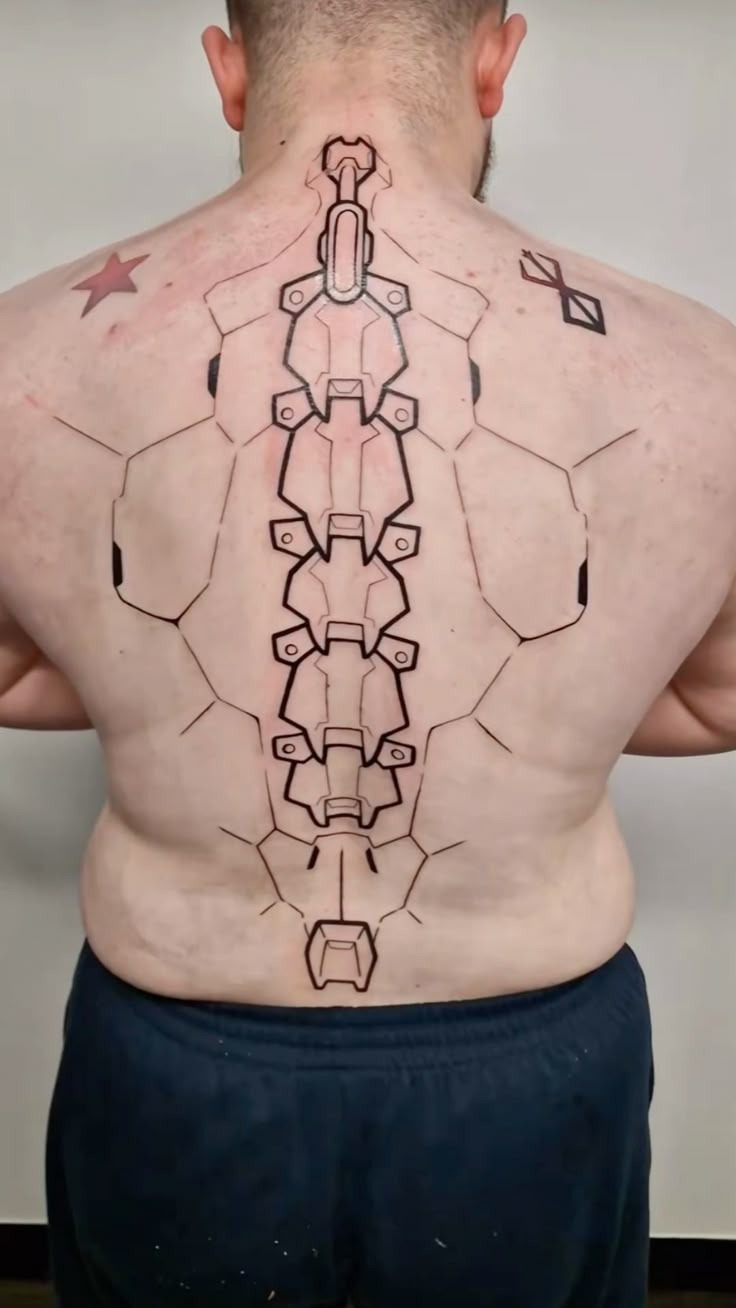 Cybernetic Spine Plate Back Tattoo Tattoo Design