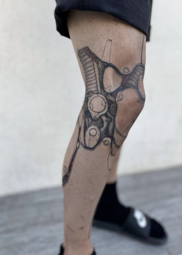 Exposed Mechanical Knee Tattoo Tattoo Design
