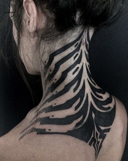 Tribal-Inspired Cyber Neck Tattoo Tattoo Design