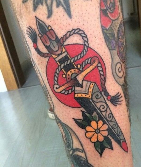 American Traditional Sun Dagger Tattoo Tattoo Design