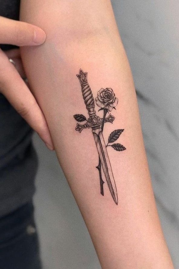 Small Dagger and Rose Tattoo Tattoo Design