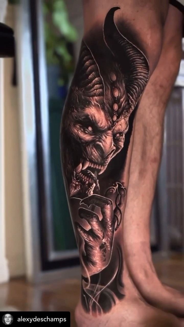 Bold Neo-Traditional Devil Portrait Tattoo Design