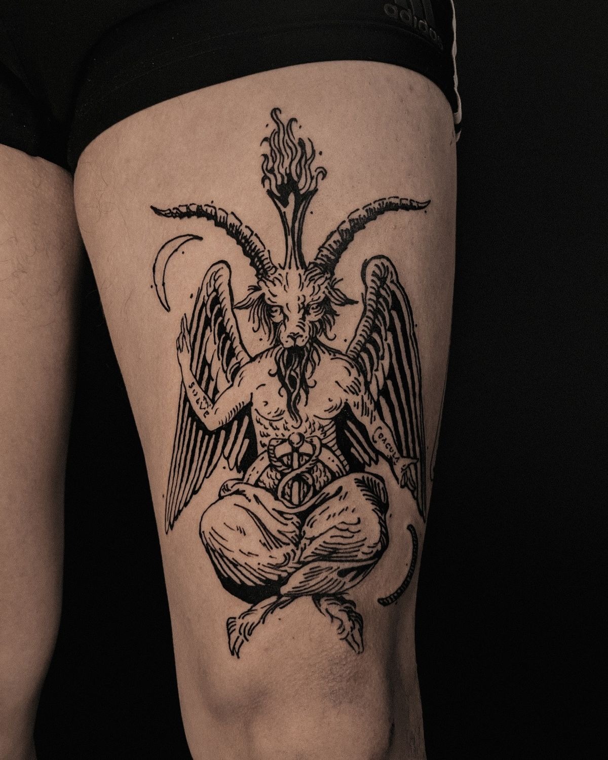 Cigar-Smoking Devil Portrait Tattoo Design