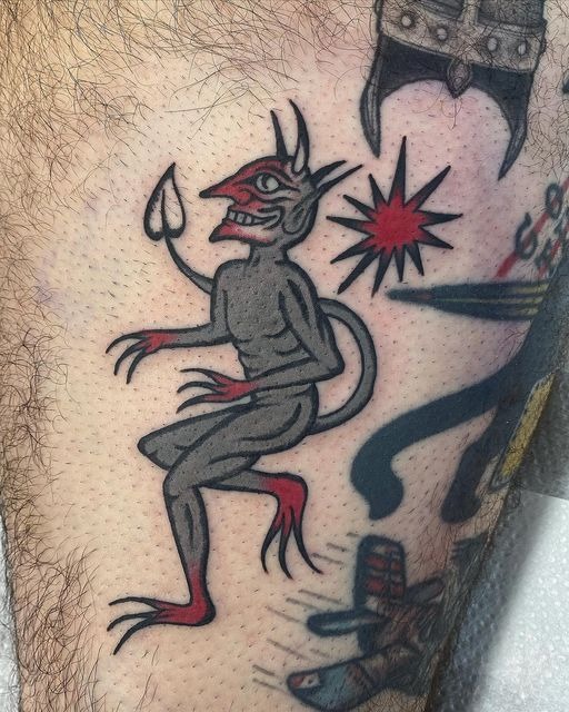 Cute Baby Devil with Trident Tattoo Design