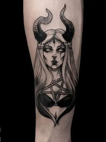 Devil's Handshake with Blood-Drop Chain Tattoo Design