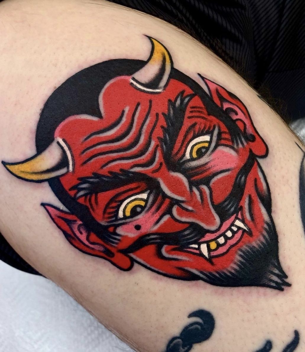 Gothic Gargoyle Devil on a Pedestal Tattoo Design