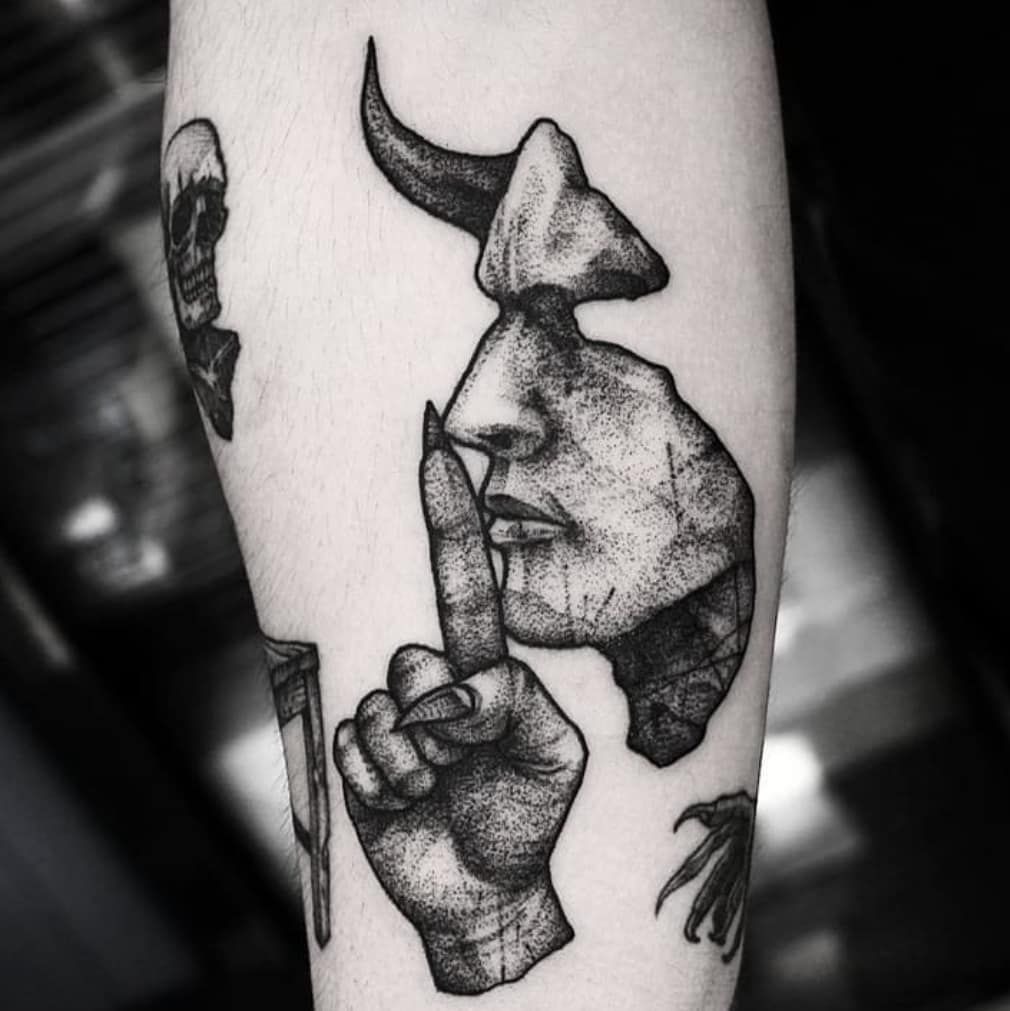 Horned Goat Skull with Pentagram Aura Tattoo Design