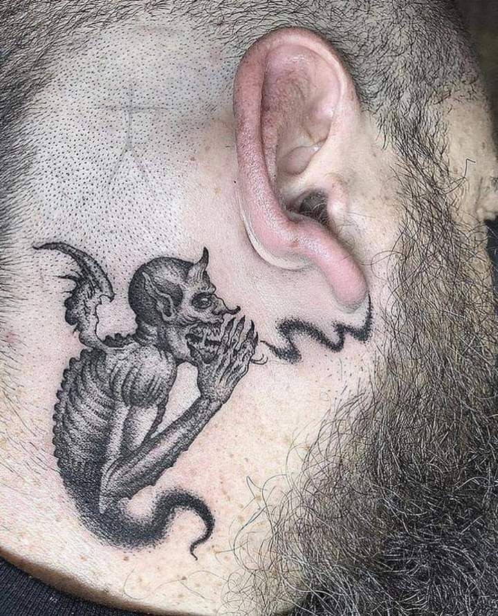 Playful Folk-Art Style Devil Tattoo Design