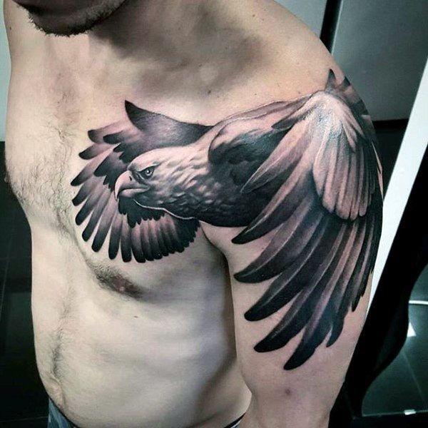 Eagle Across Chest and Shoulder Tattoo Design