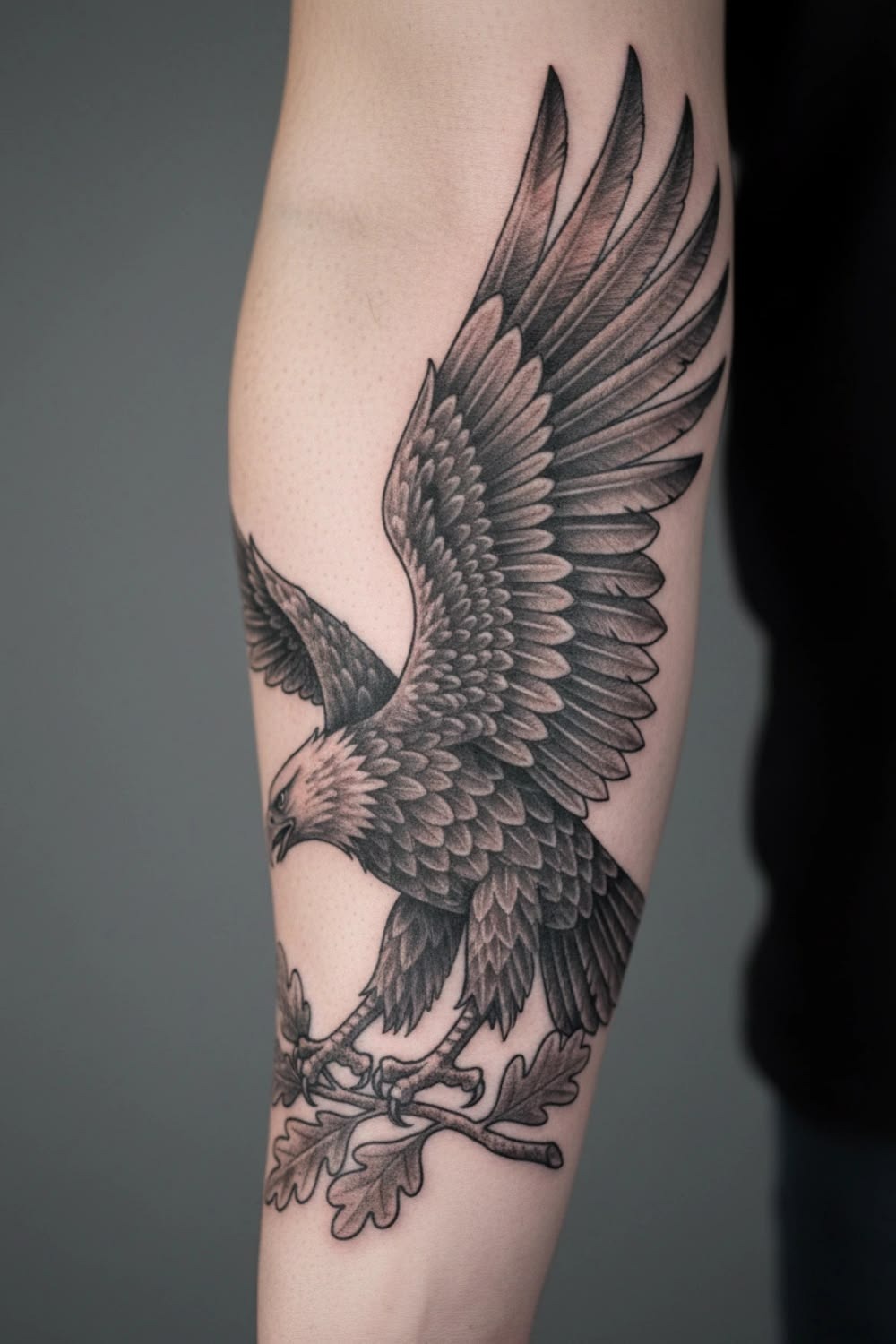 Eagle on Branch With Detailed Wings Tattoo Design