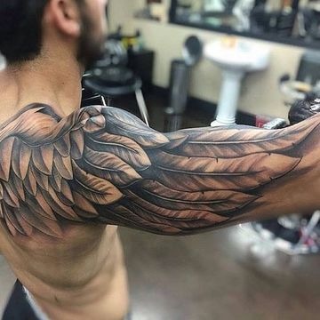 Feathered Eagle Sleeve Piece Tattoo Design