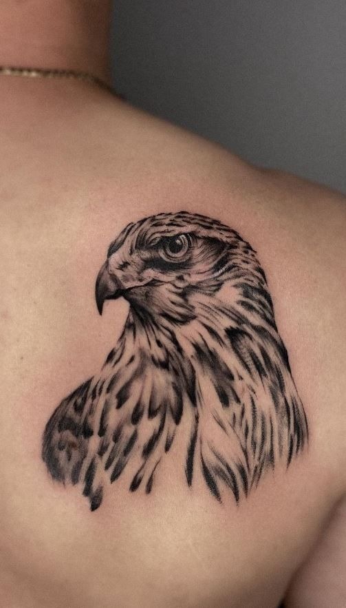 Hawk-Like Eagle Portrait on the Shoulder Tattoo Design