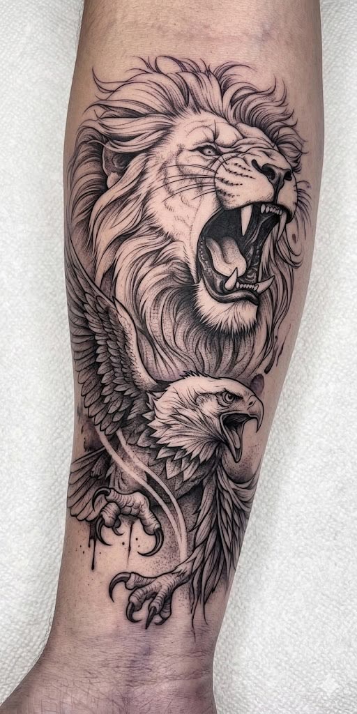 Lion and Eagle Power Tattoo Tattoo Design