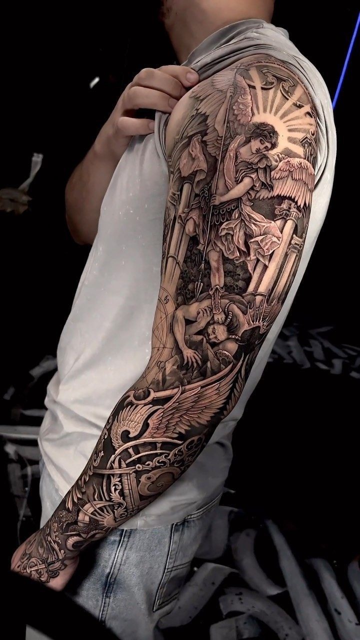 Archangel Michael in Battle Tattoo Design