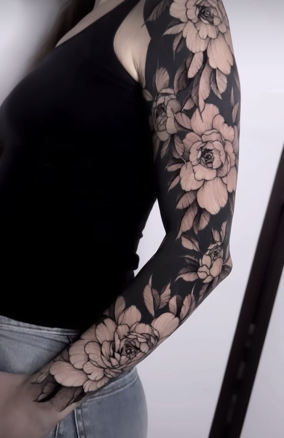 Blackout Floral Sleeve Tattoo Design