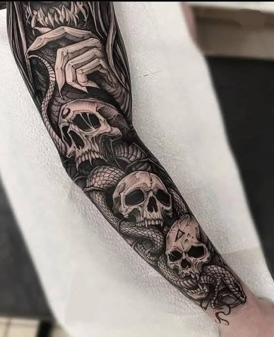 Gothic Skulls and Snakes Sleeve Tattoo Design