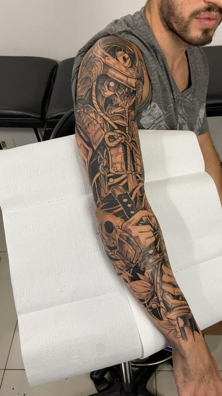 Samurai Warrior Full Sleeve Tattoo Design