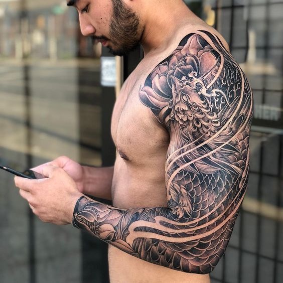 Traditional Japanese Dragon Sleeve Tattoo Design