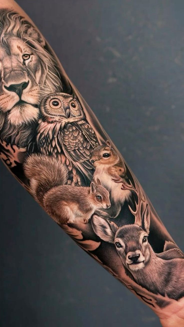 Wildlife Realism Sleeve Tattoo Design
