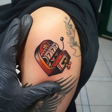 Roulette Wheel and Sugar Skull Sleeve Tattoo Tattoo Design