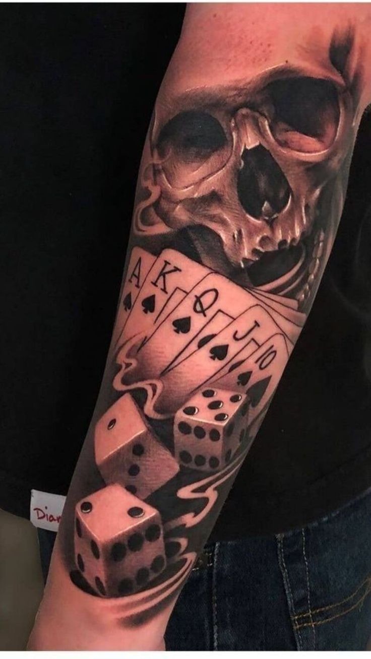 Smoke and Cards Gambling Sleeve Piece Tattoo Design