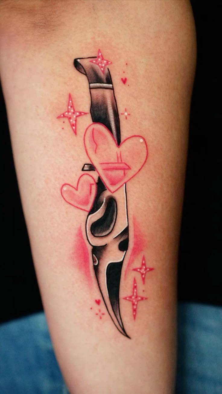 Cute Knife and Hearts Tattoo Tattoo Design