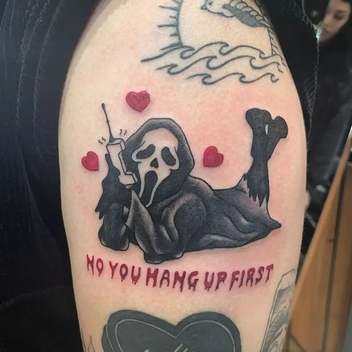 Flirty Ghostface: “No, You Hang Up First” Tattoo Design