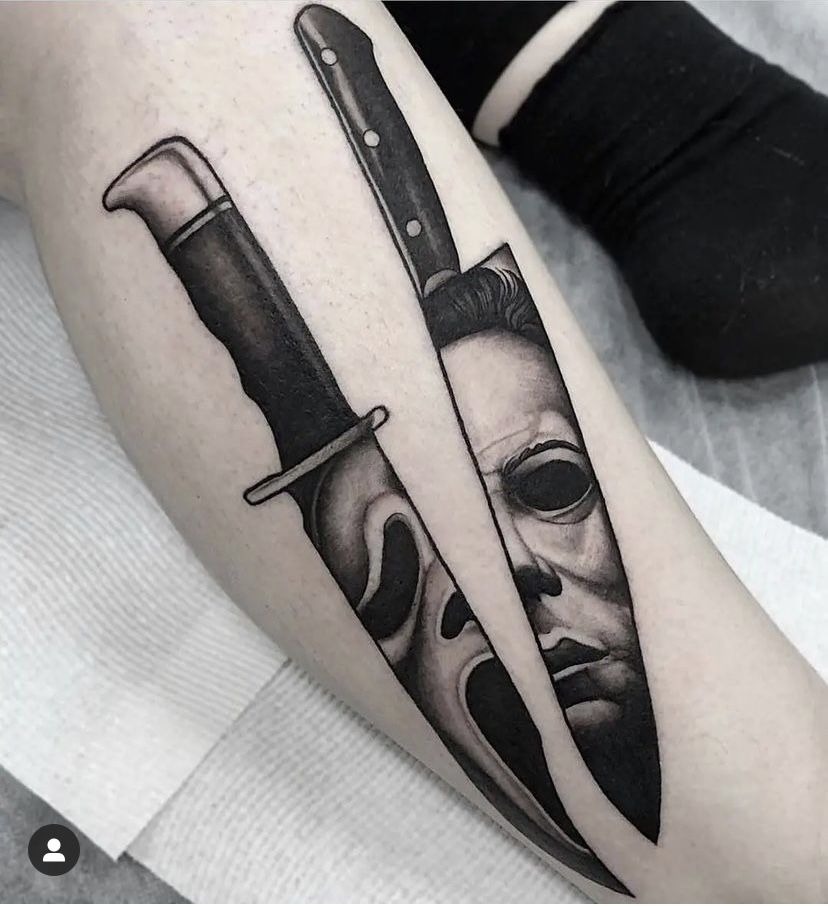 Ghostface and Michael Myers Knife Fusion Tattoo Design