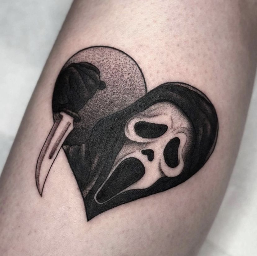Ghostface in a Black Heart Tattoo Design