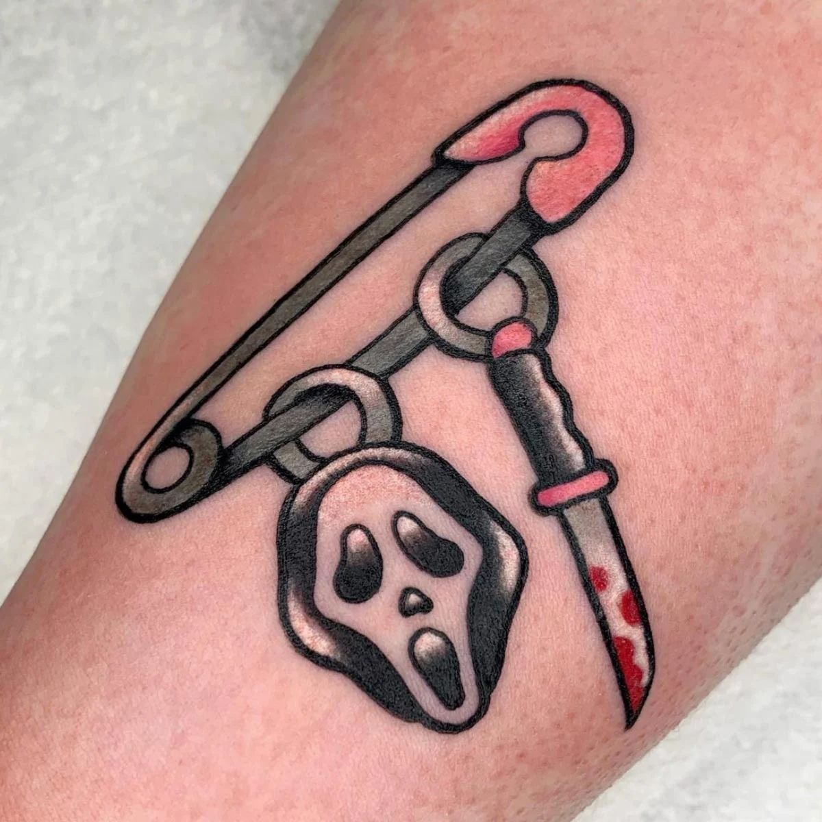 Ghostface Safety Pin Charm Tattoo Design