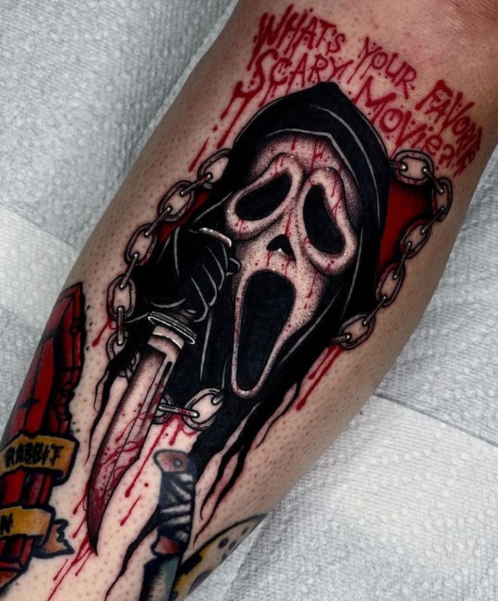 Ghostface with Chains and Blood Tattoo Design