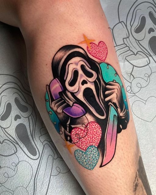 Neon Hearts and Slasher Vibes Tattoo Design