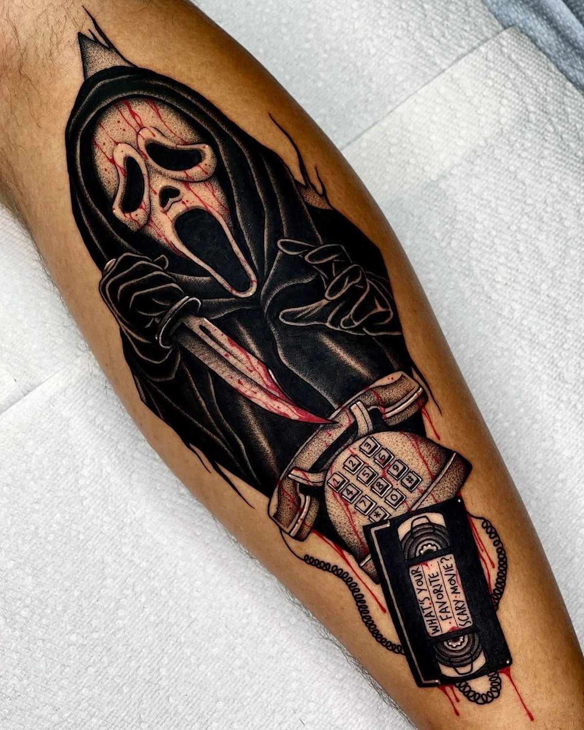 Retro Ghostface and VHS Tattoo Tattoo Design
