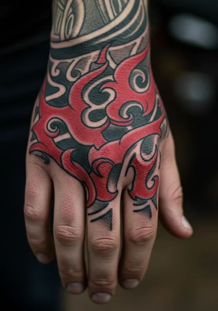 Abstract Japanese Flame Hand Tattoo Tattoo Design