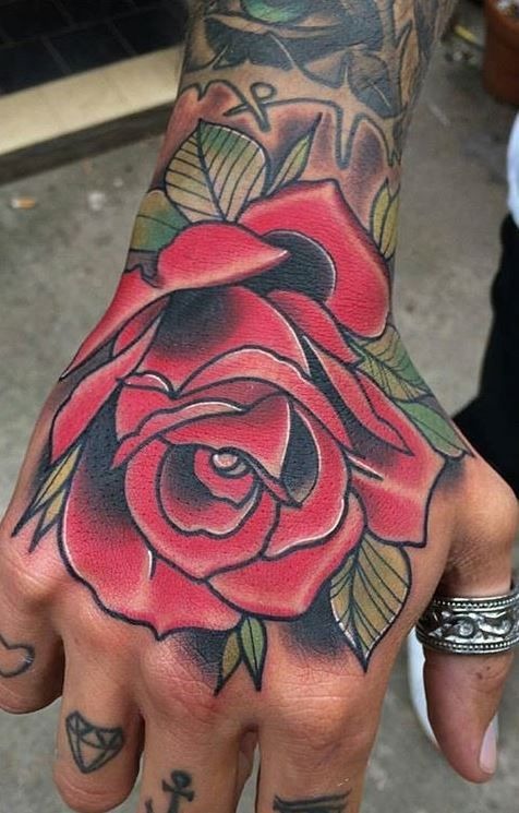 Traditional Red Rose Hand Tattoo Tattoo Design