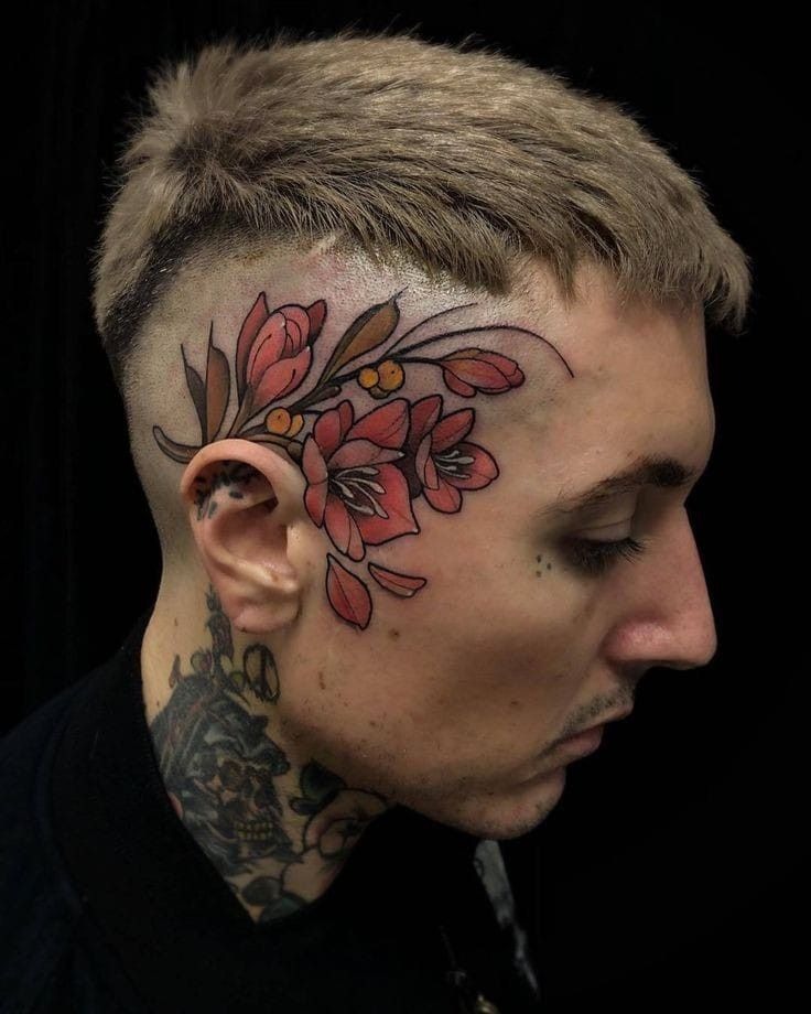 Botanical Color Side Head Tattoo Tattoo Design