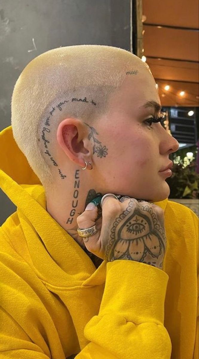 Minimalist Bald Head Lettering Tattoo Tattoo Design