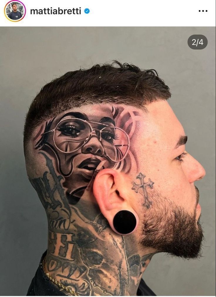 Realistic Portrait Side Head Tattoo Tattoo Design