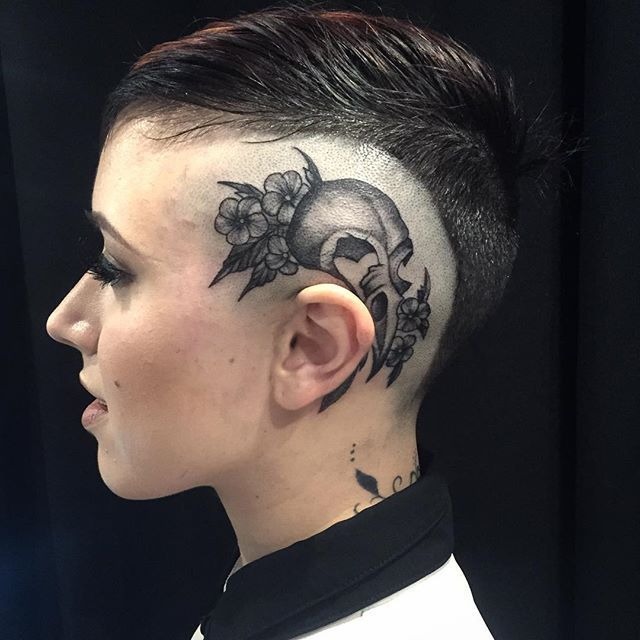 Skull and Floral Side Tattoo Tattoo Design