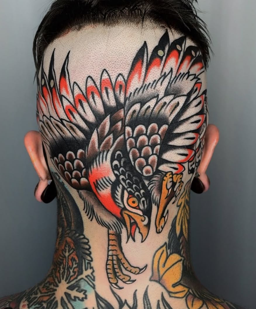 Traditional Eagle Back of Head Tattoo Tattoo Design