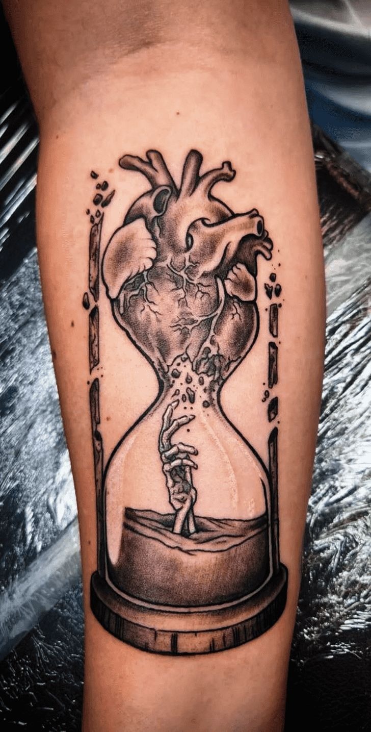 Anatomical Heart and Skeleton Hand Tattoo Design