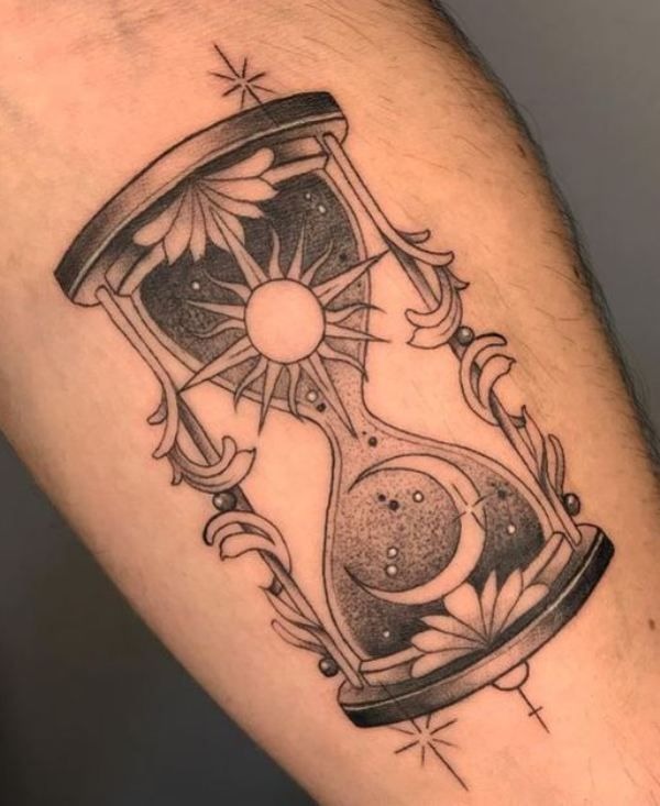 Celestial Hourglass with Sun and Moon Tattoo Design