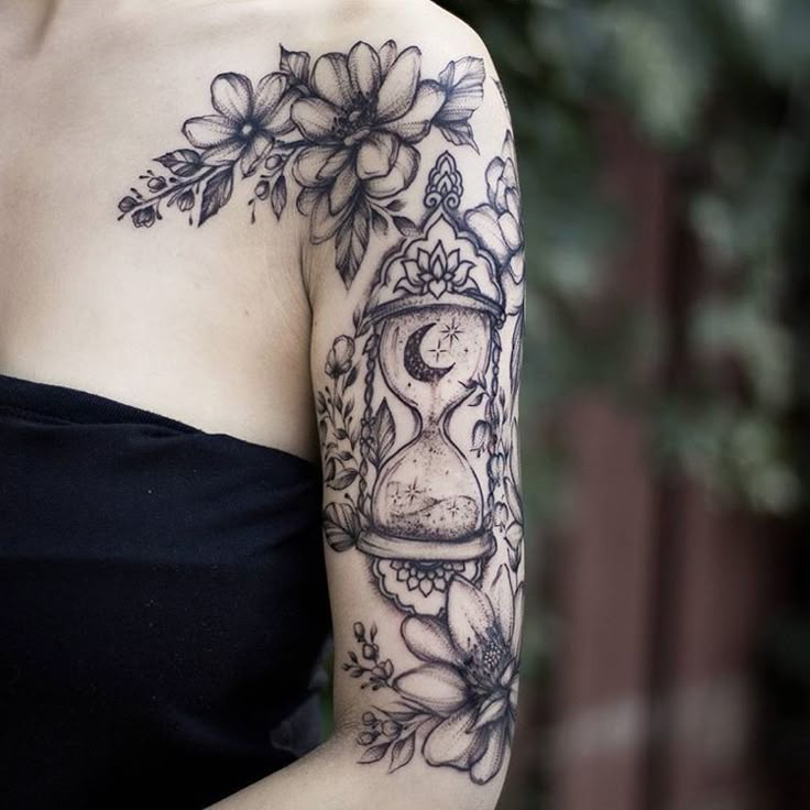 Celestial Shoulder Hourglass Tattoo Design