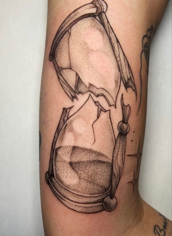 Cracked Hourglass Dotwork Tattoo Design