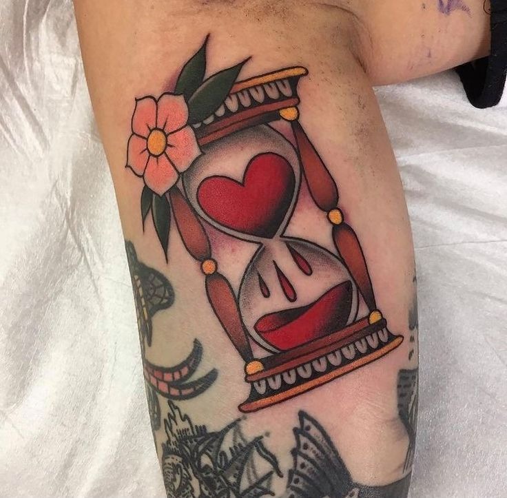 Heart in Time Traditional Hourglass Tattoo Design