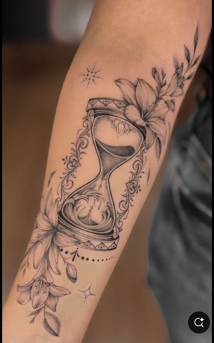 Lush Botanical Hourglass Tattoo Design